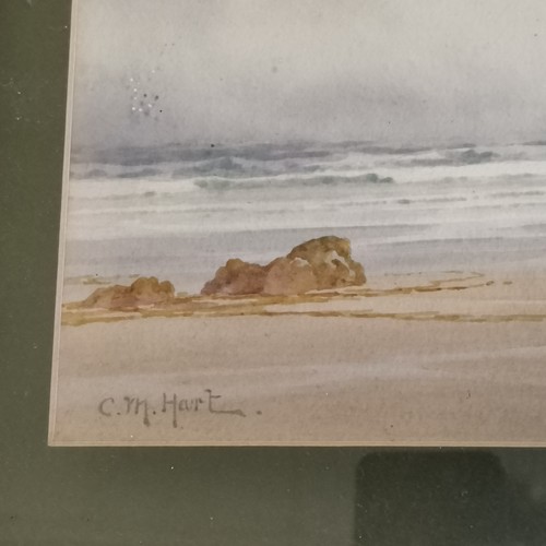 228 - Claude Montague Hart (1869-1952) watercolour painting of a Cornish beach scene / seascape - frame 32... 