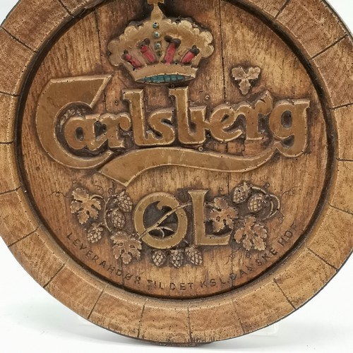 230 - Vintage Carlsberg plaque as a barrel end 40cm diameter x 3cm deep