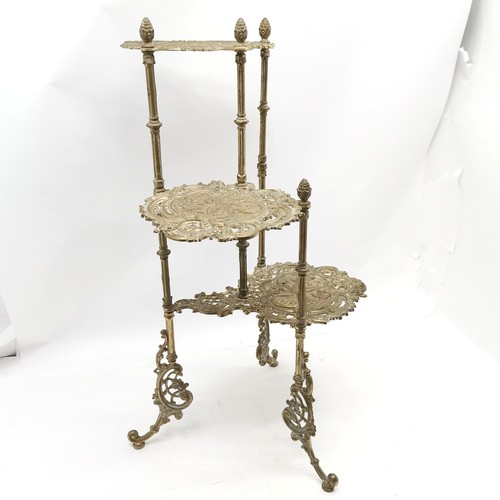 231 - Vintage 3 tier brass plant stand with bird detail 76cm high