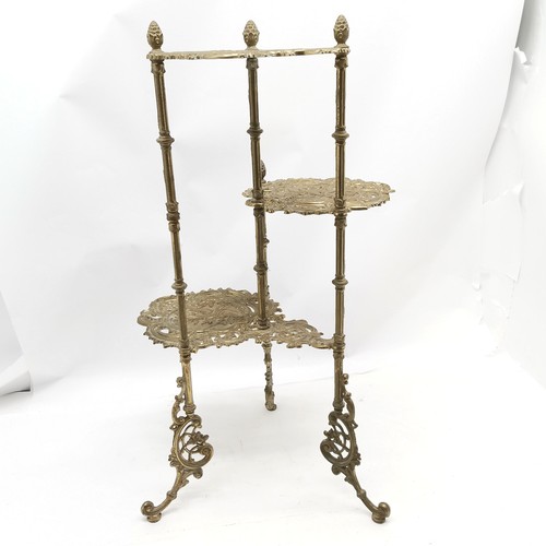 231 - Vintage 3 tier brass plant stand with bird detail 76cm high