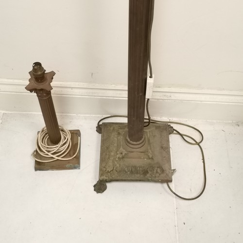 237 - Brass standard lamp with a fluted column 140cm high T/W a similar brass table lamp