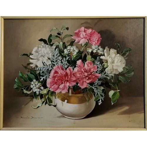 238 - Pamela Davis (1927-2019) original still life painting of a vase of flowers - frame 48cm x 58cm