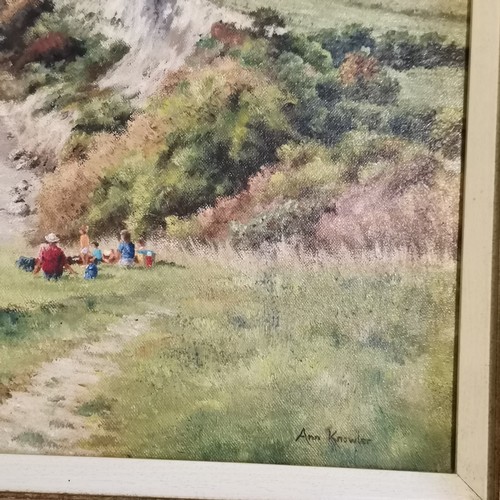 240 - Ann P Knowler original oil painting 'Picnic on the cliffs at Woody bay' - frame 56.5cm x 71.5cm ~ or... 