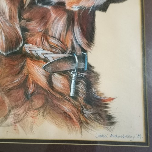 241 - 1989 original mixed media portrait of a red setter dog 'Jodie' signed Michael Keay - frame 55.5cm x ... 