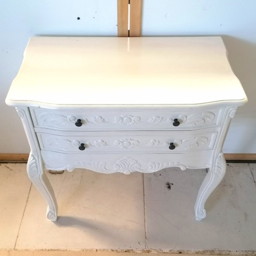 247 - White painted 2 drawer side table 80cm x 40cm x 82cm high