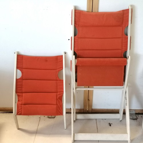 248 - Pair of Habitat mid century white painted folding chairs and detachable footrests with original oran... 