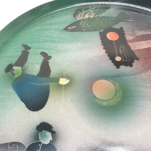 249 - Mid century circular platter decorated in the surreal style 31cm diameter - no obvious damage