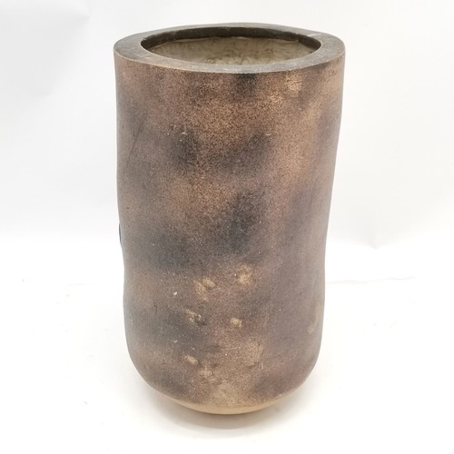 252 - Large studio pottery stoneware vase with incised panel detail unsigned 35cm high x 19cm diameter