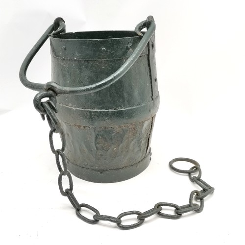 253 - Antique metal riveted well bucket 31cm high (+ the handle) x 22cm diameter