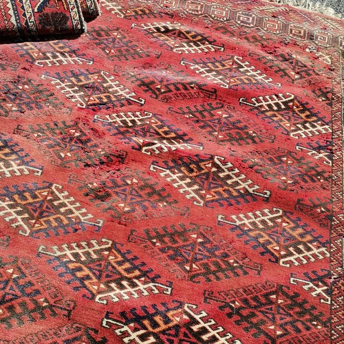 256 - 3 x Rugs inc runner - largest red grounded wool rug 300cm x 220cm - all have obvious signs of wear