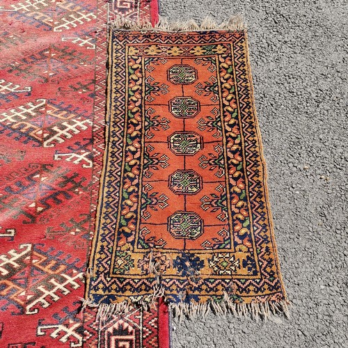 256 - 3 x Rugs inc runner - largest red grounded wool rug 300cm x 220cm - all have obvious signs of wear