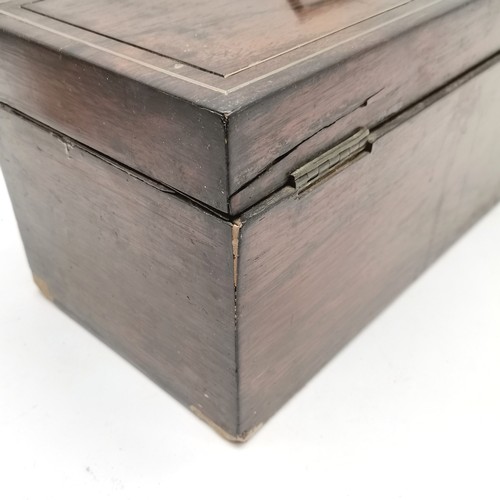 268 - Antique rosewood tea caddy with brass inlay and flush fitted handle to lid - 30cm x 15cm x 15cm ~ a/... 