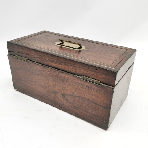 268 - Antique rosewood tea caddy with brass inlay and flush fitted handle to lid - 30cm x 15cm x 15cm ~ a/... 