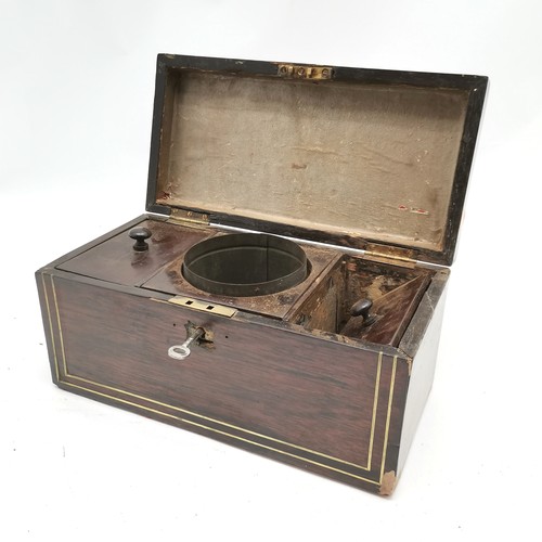 268 - Antique rosewood tea caddy with brass inlay and flush fitted handle to lid - 30cm x 15cm x 15cm ~ a/... 