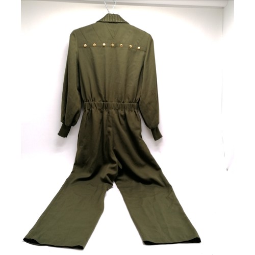 269 - Vintage green jumpsuit with gold tone buttons with elasticated cuffs & braided detail to front - 80c... 