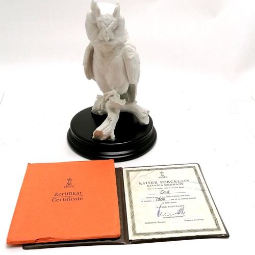 292 - Kaiser porcelain figure of an owl on a stand with certificate from a ltd ed of 2000 - 27.5cm total h... 