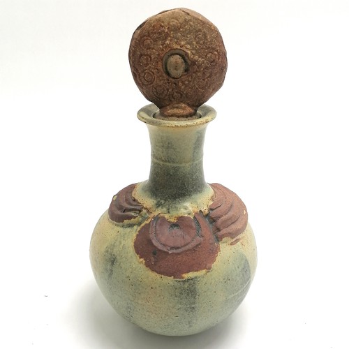 297 - Bernard Rooke unusual art pottery studioware decanter / flask with stopper - 25.5cm high and no obvi... 