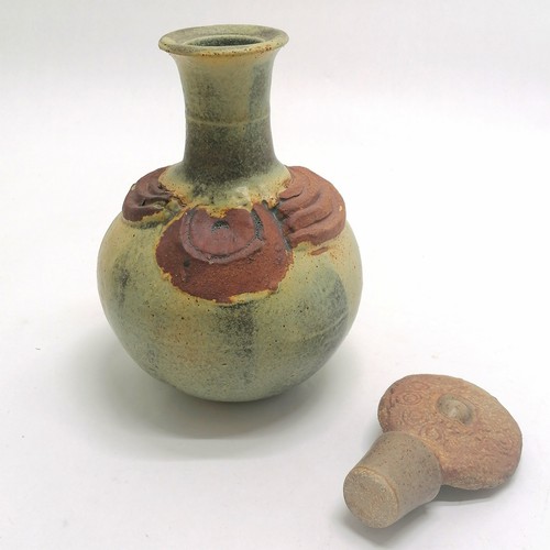 297 - Bernard Rooke unusual art pottery studioware decanter / flask with stopper - 25.5cm high and no obvi... 