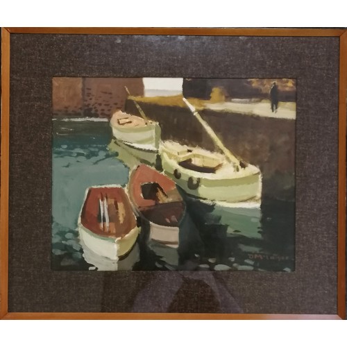 300 - Donald McIntyre (1923-2009) oil painting of fishing boats in harbour - frame 67cm x 78cm ~ SOLD IN A... 