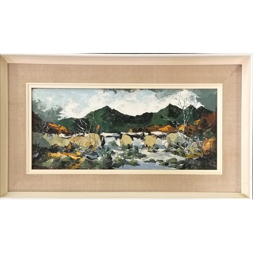 301 - Charles Wyatt Warren (1908-93) original oil on board painting of a river scene in Pont-y-garth showi... 