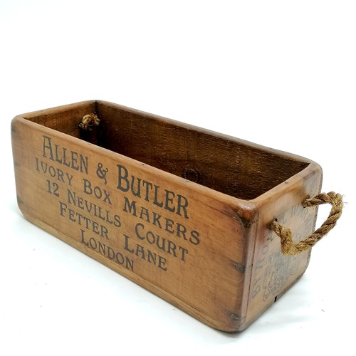 311 - Allen & Butler advertising box (28cm x 11cm x 11cm deep) t/w brass & steel balance scales