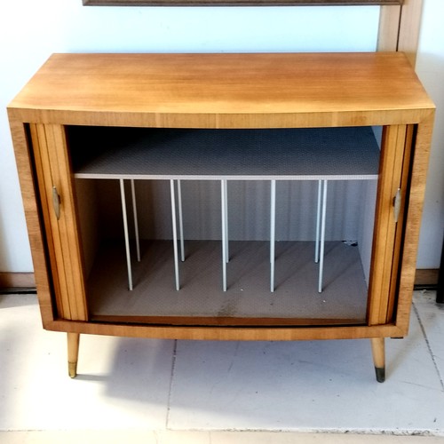 326 - Mid century teak record cabinet with a 2 door tambour front - 79cm wide x 38cm deep x 67cm high