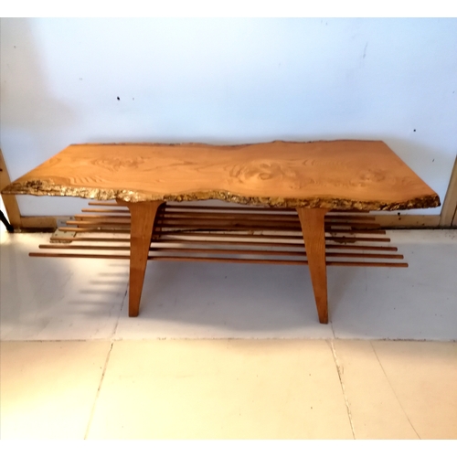 327 - Vintage rustic wooden coffee table with a magazine shelf - 110cm long x 40cm wide x 40cm high