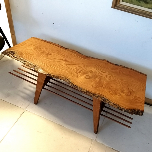 327 - Vintage rustic wooden coffee table with a magazine shelf - 110cm long x 40cm wide x 40cm high