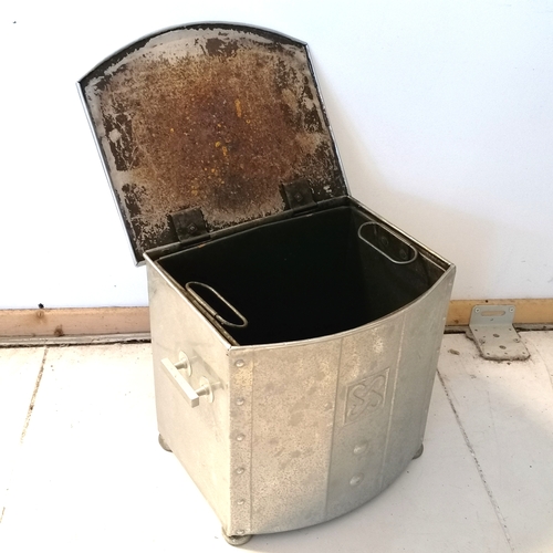 328 - Art Deco chromed coal bin - 32cm wide x 27cm deep x 30cm high & has wear to the chrome