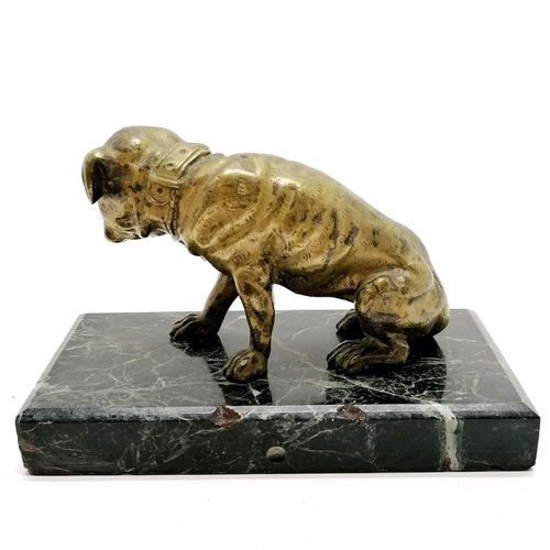 330 - Antique bronze sculpture of a seated dog on a black marble base - 17cm x 9cm x 12cm high.