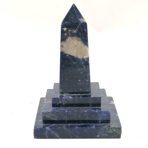 332 - Sodalite obelisk desk weight - 10.5cm high x 7.4cm square base.