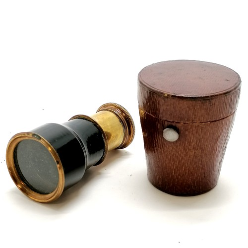 344 - Antique leather cased brass & japanned monocular - case 5.5cm & slight scratch to body otherwise in ... 