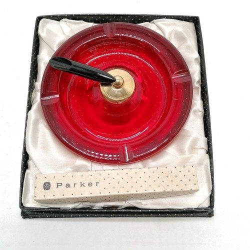 345 - Parker pen stand (15cm diameter) in original box (slight a/f - 1 corner splt) t/w boxed parker slimf... 