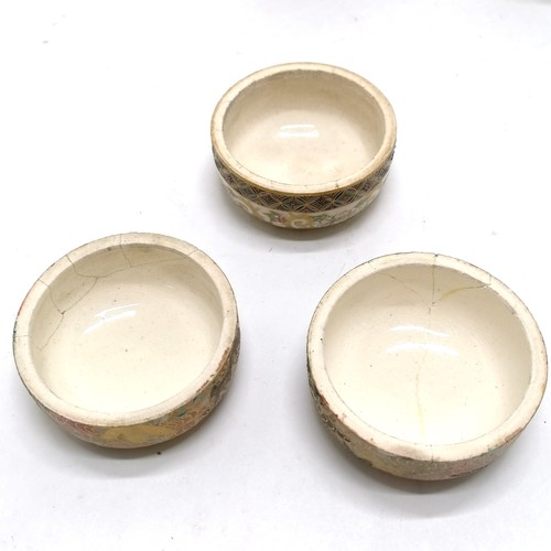 18 - 3 x antique Japanese satsuma lidded pots with profuse decoration - 7.5cm high ~ 2 lids have been rep... 