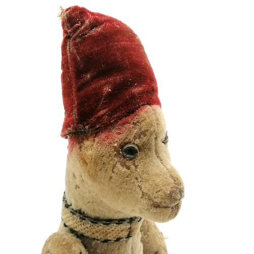 4 - Antique toy jointed monkey wearing a fez style hat & has leather button eyes - 40cm tall and obvious... 