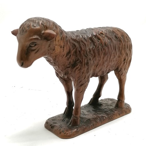 6 - Antique black forest hand carved signed sheep figure - 19cm high x 24cm ~ small chip to 1 ear otherw... 