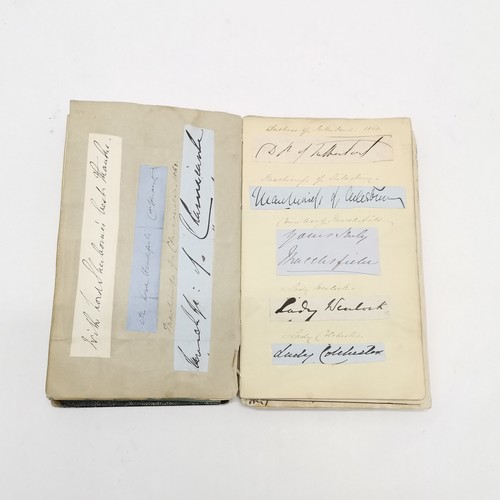 7 - Antique (1861+) autograph book with many signed pasted in pieces inc Nelson, Earls, Ladies, Montague... 