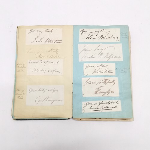 7 - Antique (1861+) autograph book with many signed pasted in pieces inc Nelson, Earls, Ladies, Montague... 