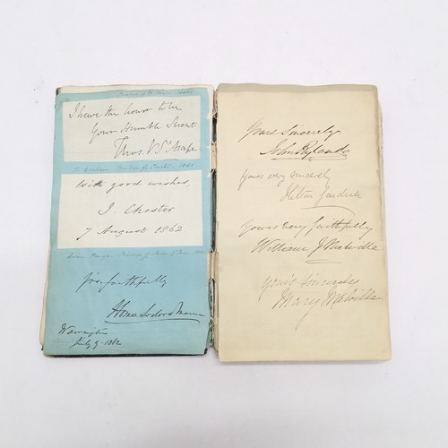 7 - Antique (1861+) autograph book with many signed pasted in pieces inc Nelson, Earls, Ladies, Montague... 