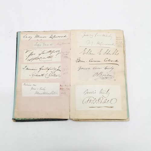 7 - Antique (1861+) autograph book with many signed pasted in pieces inc Nelson, Earls, Ladies, Montague... 