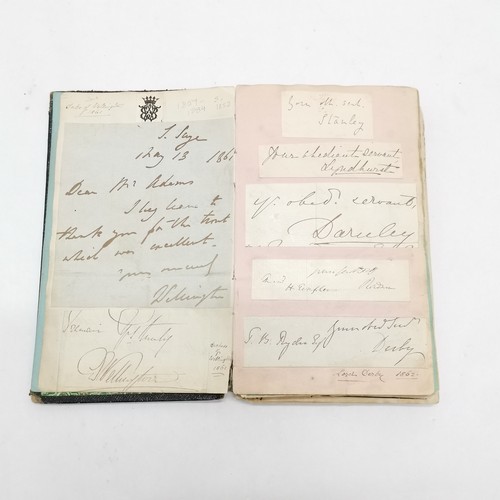 7 - Antique (1861+) autograph book with many signed pasted in pieces inc Nelson, Earls, Ladies, Montague... 