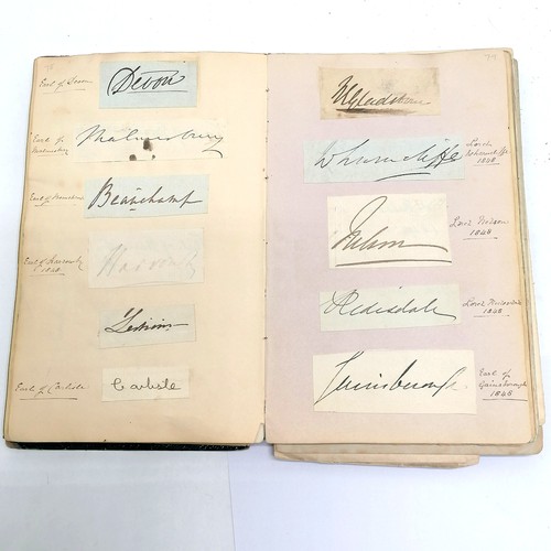 7 - Antique (1861+) autograph book with many signed pasted in pieces inc Nelson, Earls, Ladies, Montague... 