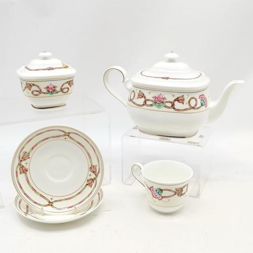 10 - Heinrich Villeroy & Boch Ars Vivendi teapot (26cm across) + sugar basin + 1 cup + 2 saucers ~ no obv... 