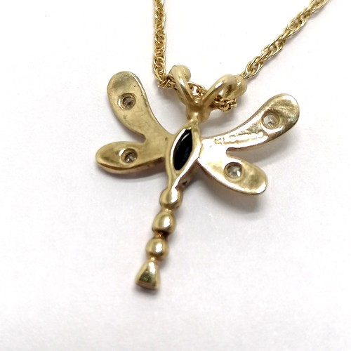 406 - 9ct hallmarked gold dragonfly pendant set with diamonds & sapphire on a 9ct hallmarked gold 40cm fin... 