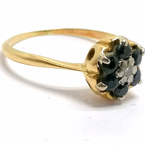 418 - 18ct marked gold sapphire & diamond cluster ring - size N½ & 2.6g total weight - SOLD ON BEHALF OF T... 