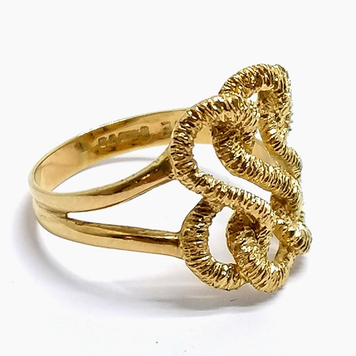 419 - 18ct hallmarked gold rope twist open knot design ring by DJE - size P & 4.1g - SOLD ON BEHALF OF THE... 