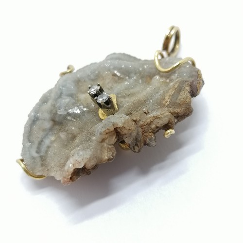 427 - 1985 18ct hallmarked gold geode / diamond pendant by AJF - 4.8cm drop & 12.2g total weight - SOLD ON... 