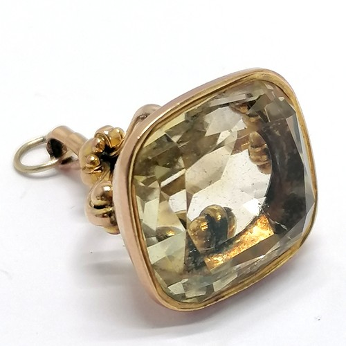 432 - Antique 9ct gold marked fob set with citrine 3cm drop 8.7g total weight