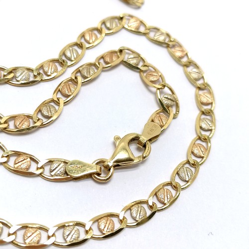 451 - 18ct marked gold tri colour gold fancy link necklace - 48cm & 13.5g