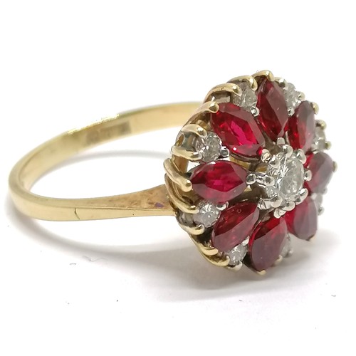 458 - 18ct hallmarked gold ruby & diamond cluster ring - size L & 4.3g total weight